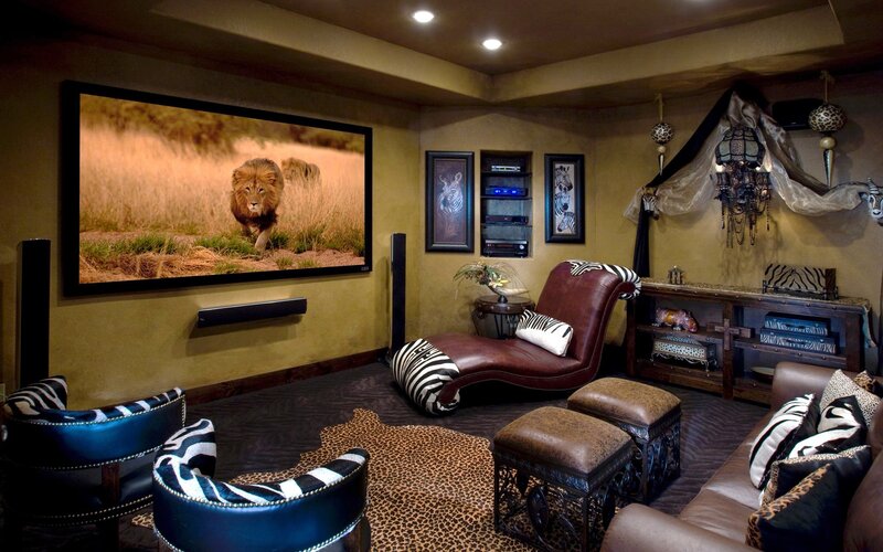 Safari-themed home theater room