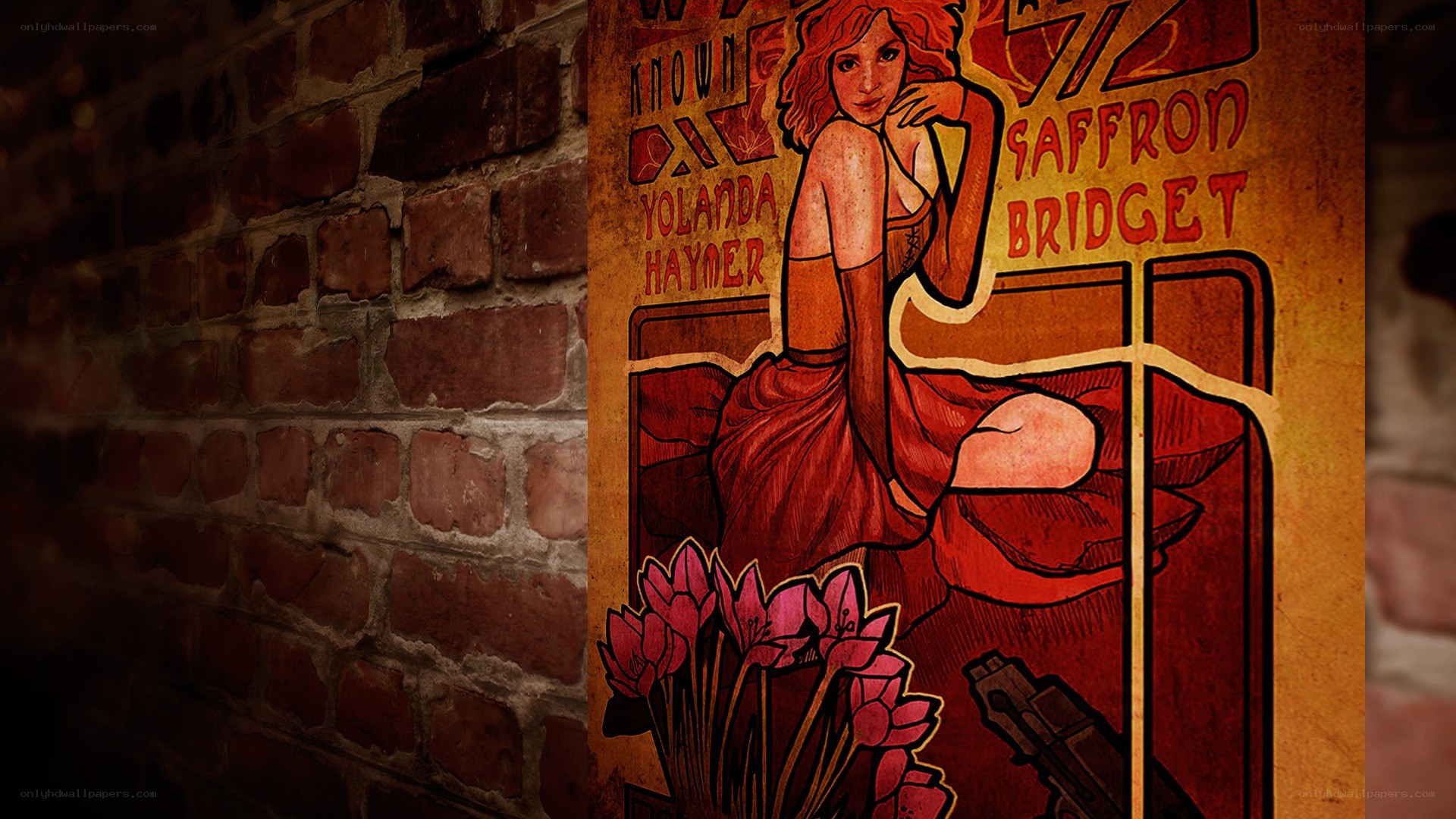 Saffron Bridget poster on brick wall