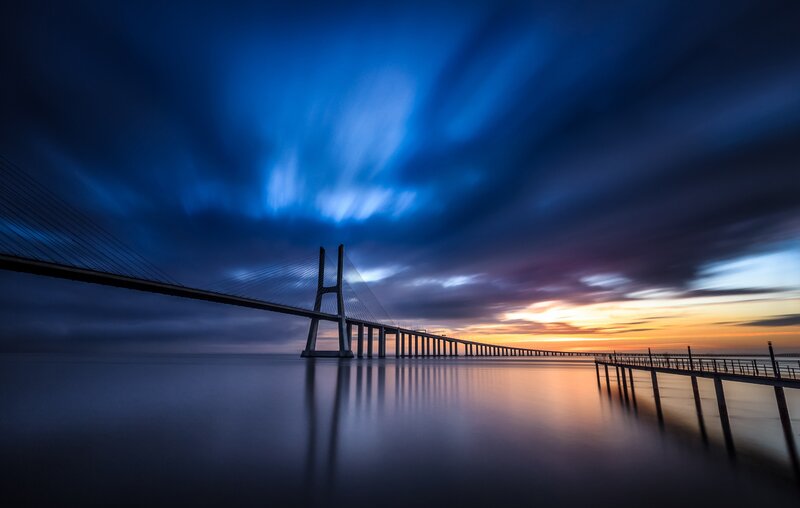 Sagres Bridge at Dusk — Blue, Dramatic