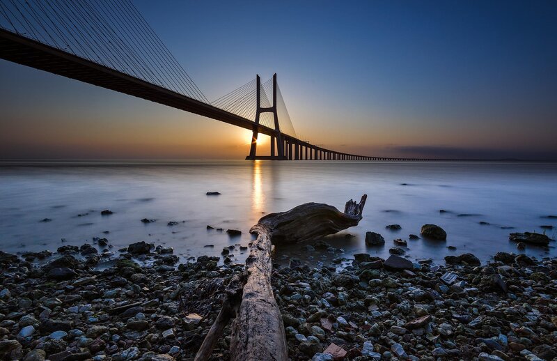 Sagres Bridge at Sunset — Blue, Serene
