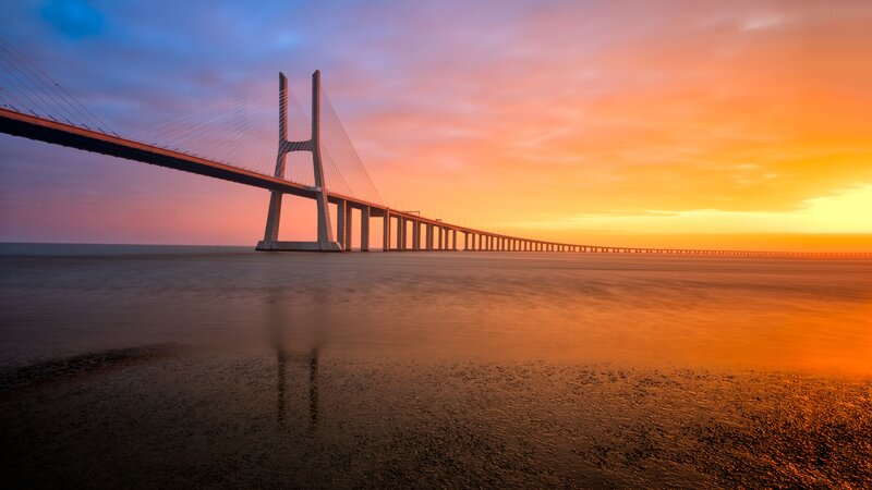 Sagres Bridge at Sunset — Orange, Dramatic