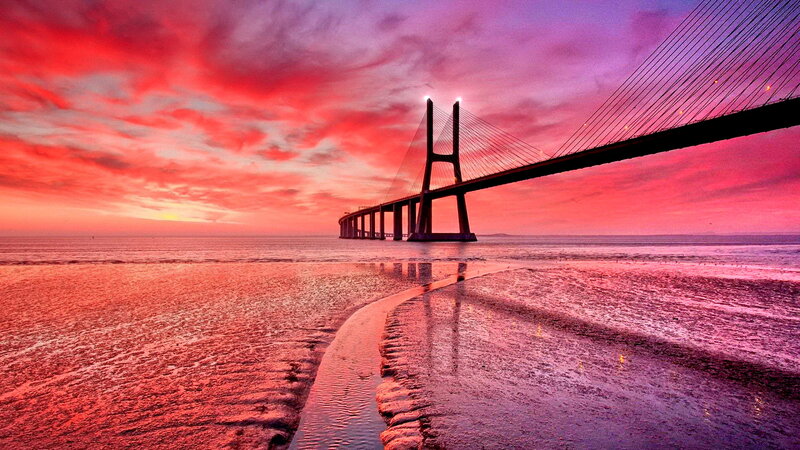Sagres Bridge at Sunset — Red, Dramatic