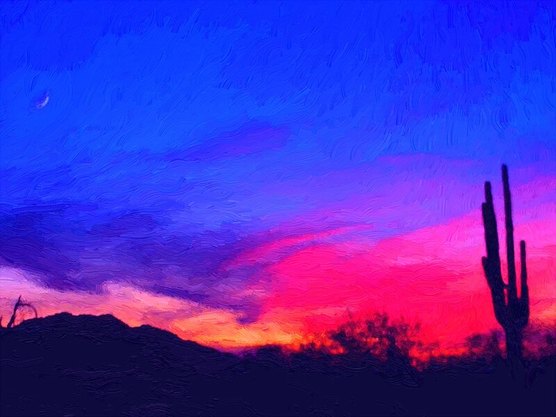 Saguaro Cactus at Sunset — Blue