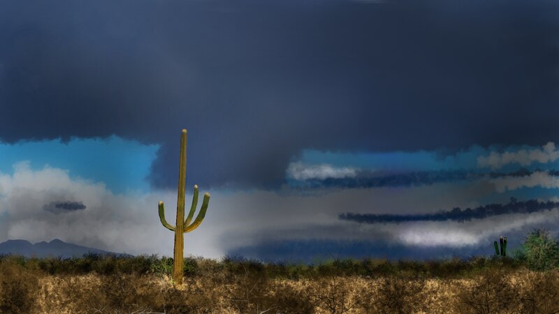 Saguaro Cactus in Desert — Blue, Dramatic