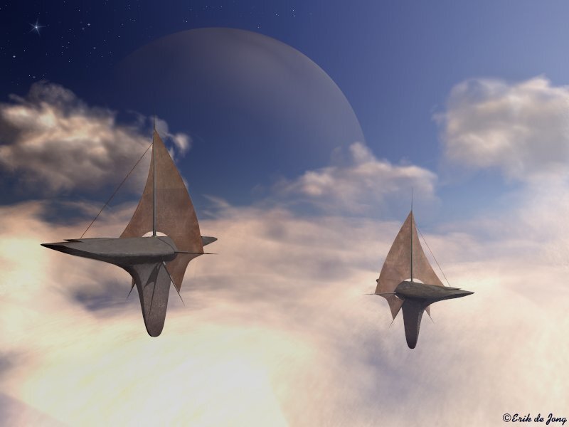 Sail ships in alien sky