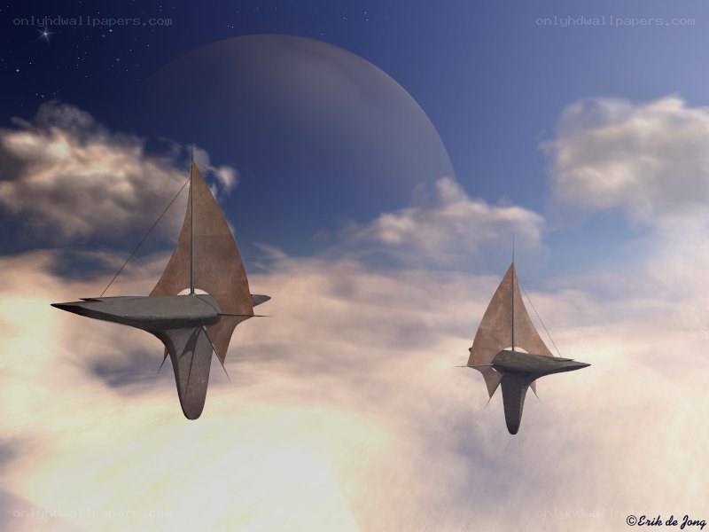 Sail ships in alien sky