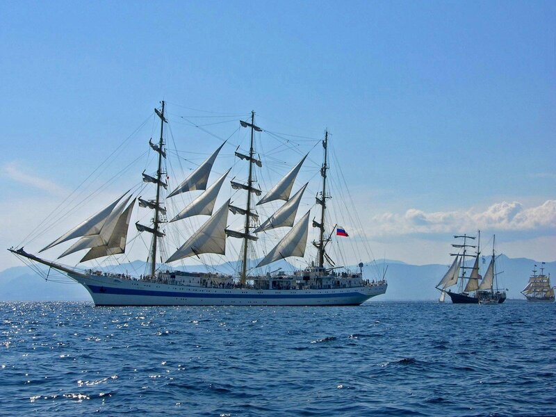 Sail Training Ship — Blue, Serene, Afternoon, Photograph, Sailboats