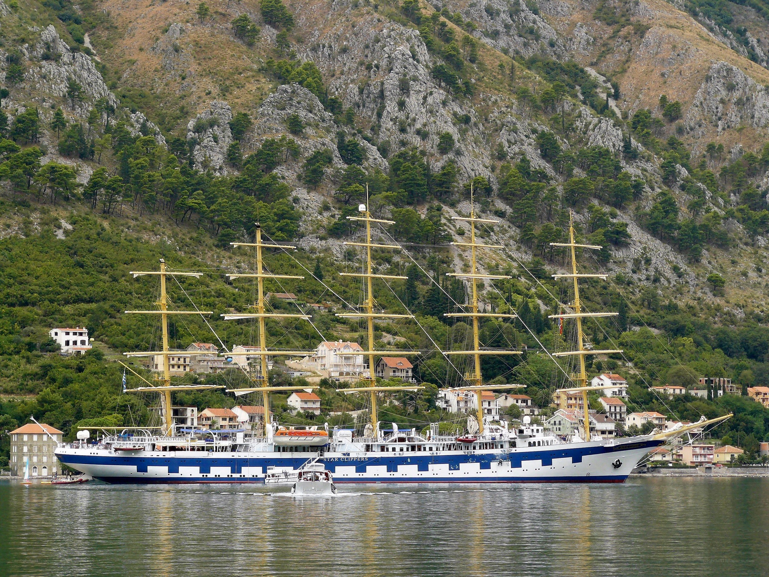 Sail training ship in a coastal bay