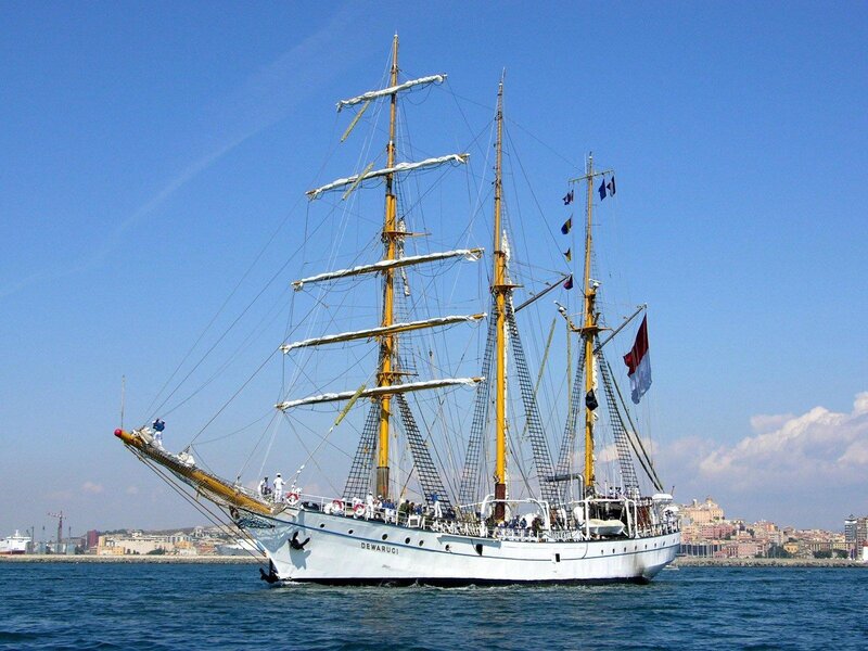 Sail training ship in harbor