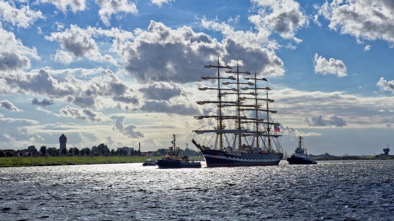 Sail training ship on river