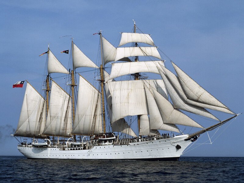 Sail Training Ship — White, Serene, Afternoon, Photograph, Sails, Flag