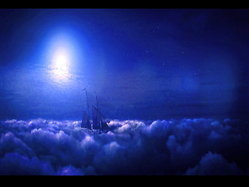 Sailboat Above Clouds — Blue