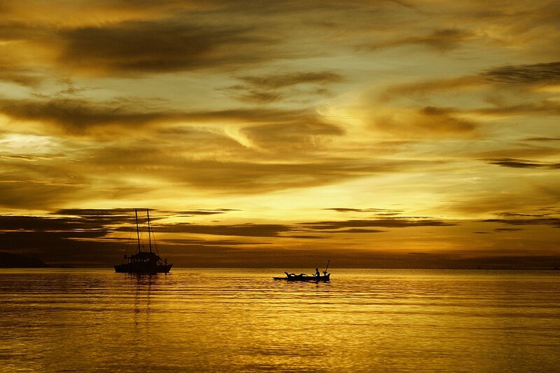Sailboat and Fishing Boat — Gold