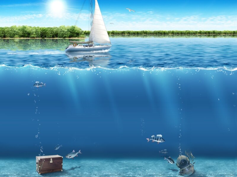 Sailboat and underwater treasure