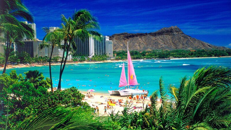 Sailboat at Beach — Blue, Tropical, Afternoon