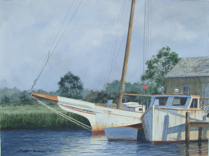 Sailboat at Dock — Blue, Calm