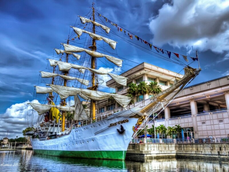 Sailboat at Dock — Blue, Dramatic