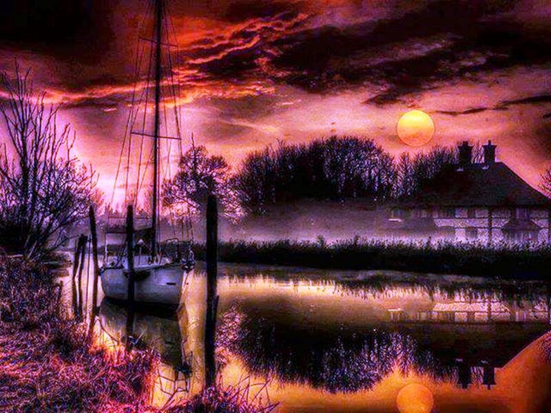 Sailboat at Dusk — Purple