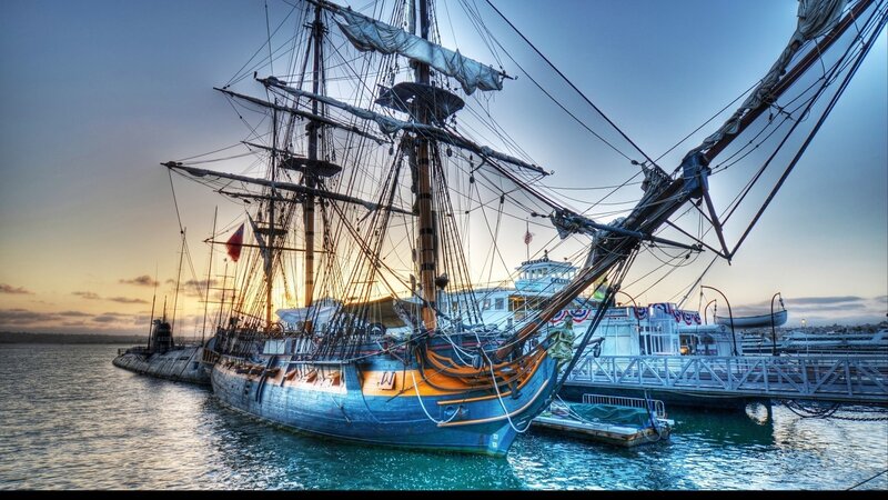 Sailboat at Harbor — Blue, Dramatic