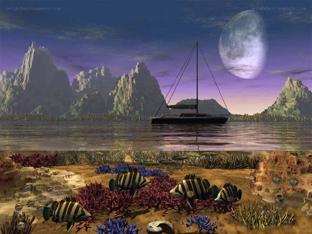 Sailboat at moonlit sea