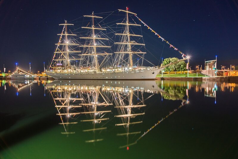 Sailboat at Night — Black, Serene, Photograph