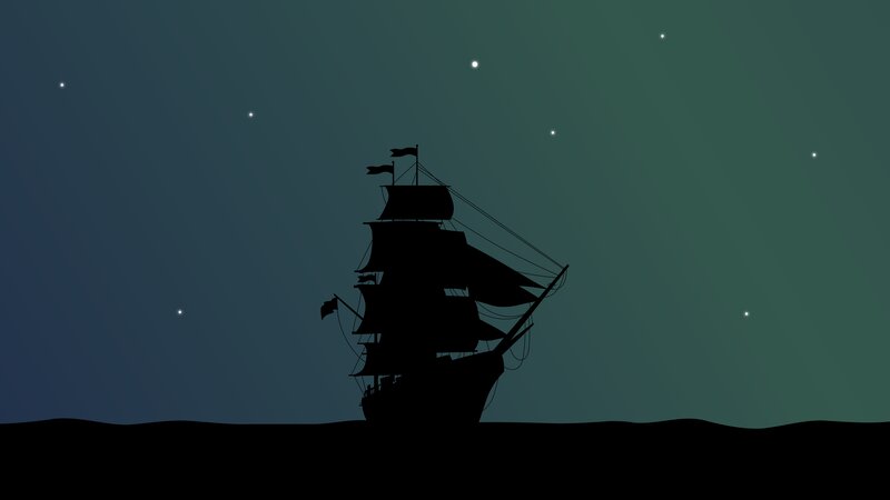Sailboat at Night — Black, Serene, Vector Art
