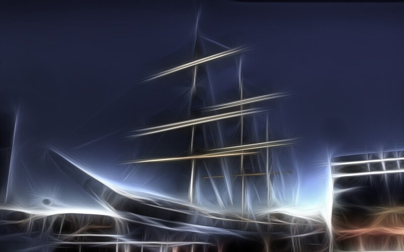 Sailboat at Night — Blue, Dramatic