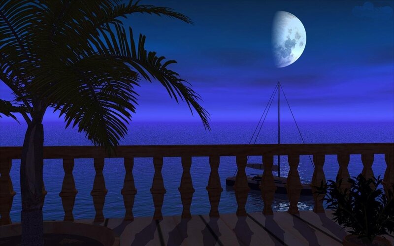 Sailboat at Night — Blue, Serene, 3d Render