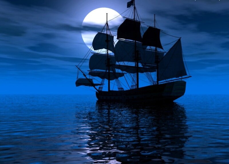 Sailboat at Night — Blue, Serene