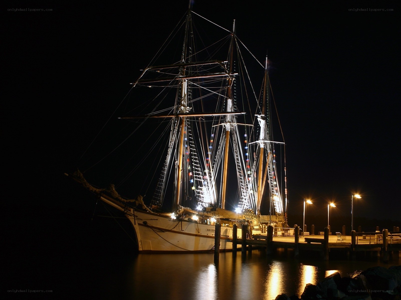 sailboat at night docked