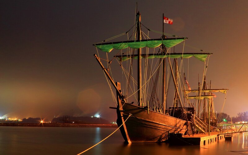 Sailboat at Night — Green, Dramatic