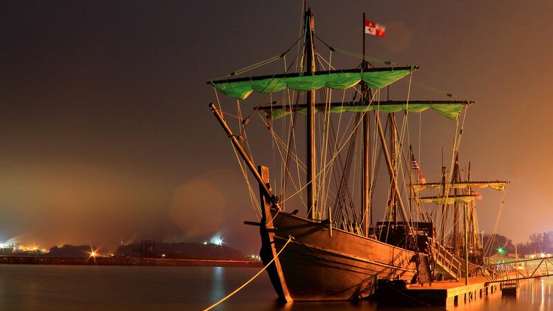 Sailboat at Night — Green, Serene