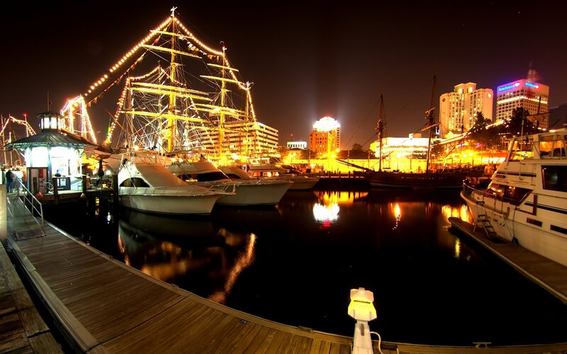 Sailboat at Night Harbor
