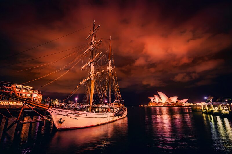 Sailboat at Night — Red