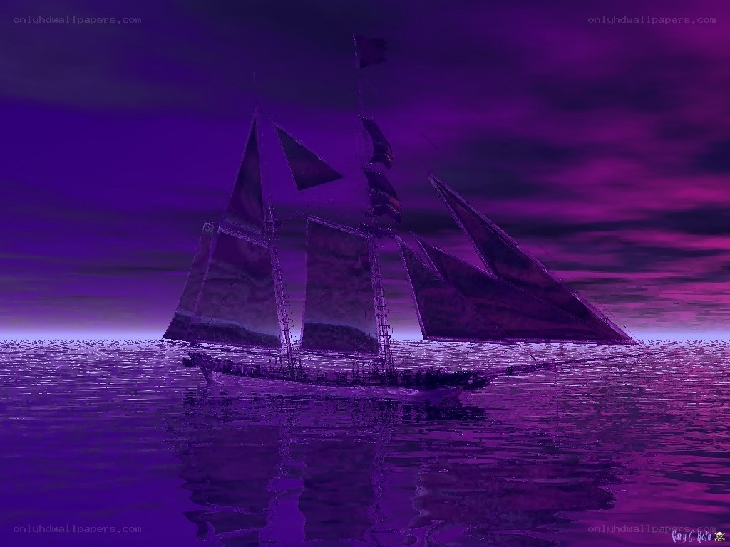 sailboat at purple sunset