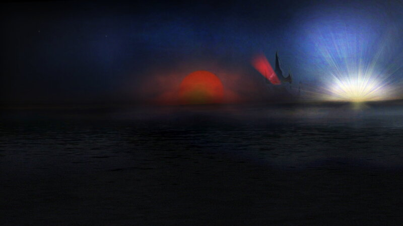 Sailboat at Sea — Blue, Dramatic, Night, Digital Art