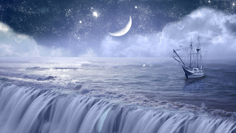 Sailboat at Sea — Blue, Dramatic, Night