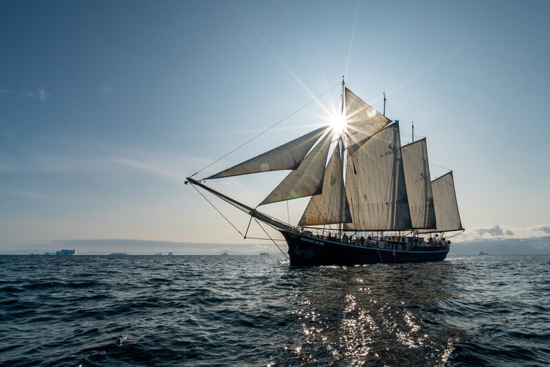 Sailboat at Sea — Blue, Dramatic, Sunset, Photograph