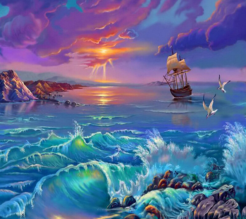 Sailboat at Sea — Blue, Dramatic, Sunset