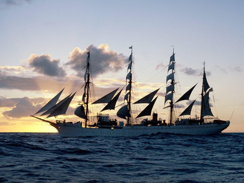 Sailboat at Sea — Blue, Serene