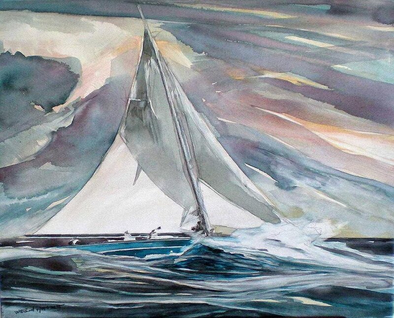 Sailboat at sea during sunset