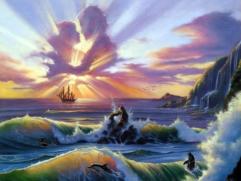 Sailboat at Sea — Purple, Dramatic, Sunrise