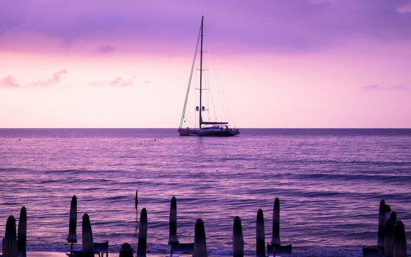 Sailboat at Sea — Purple, Serene