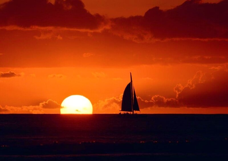 Sailboat at Sunset — Black
