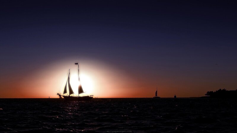 Sailboat at Sunset — Blue, Dramatic, Photograph, Ocean, Sky