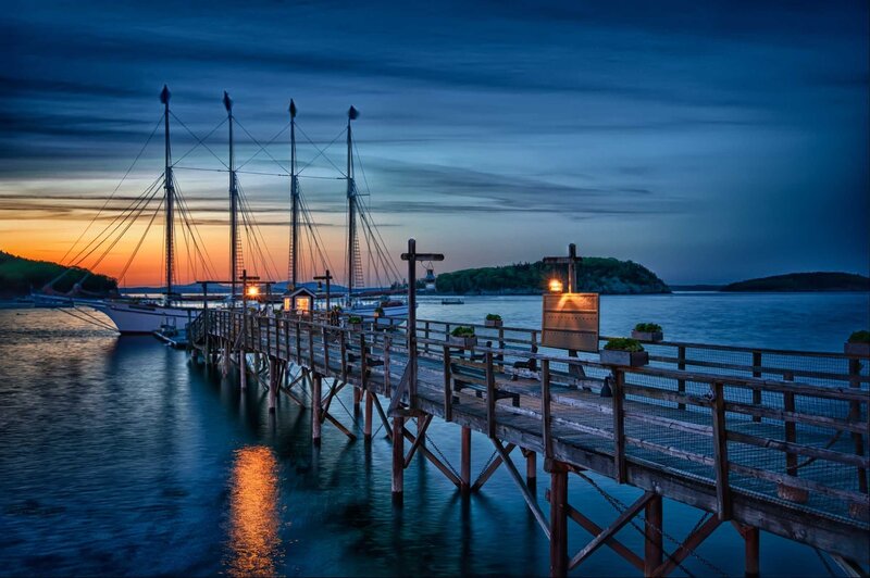 Sailboat at Sunset — Blue, Serene, Photograph, Dock