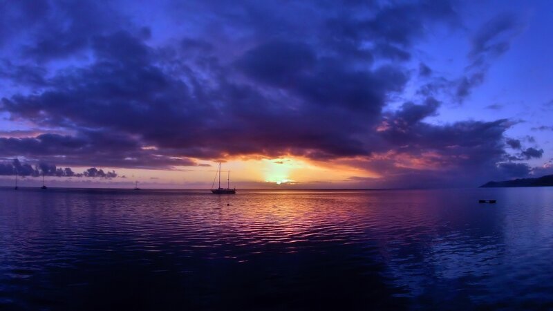 Sailboat at Sunset — Blue, Serene, Photograph, Sailboats, Clouds