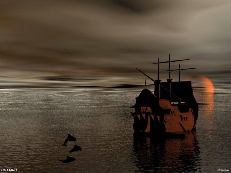 Sailboat at Sunset — Brown