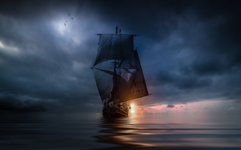 Sailboat at Sunset — Dark Blue
