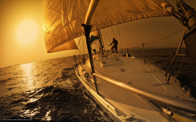 Sailboat at Sunset — Gold, Dramatic, Photograph, Sail